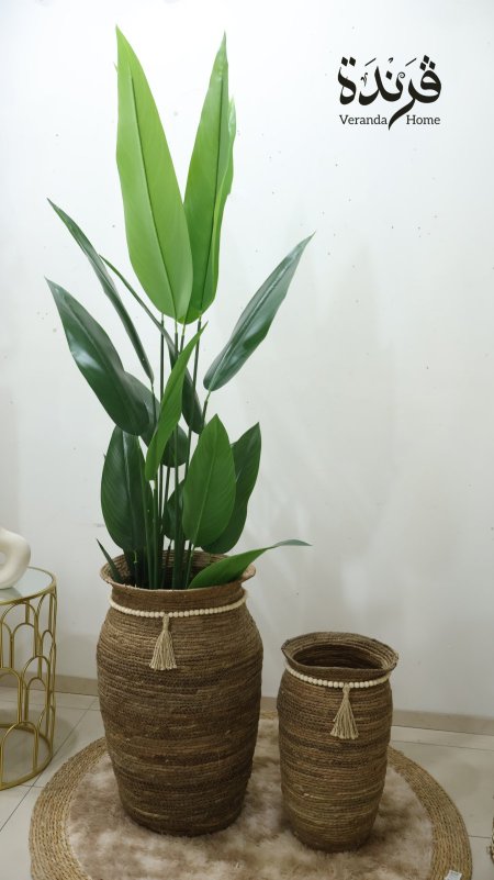 طقم 2 قواوير قش مع مسبحة خشب